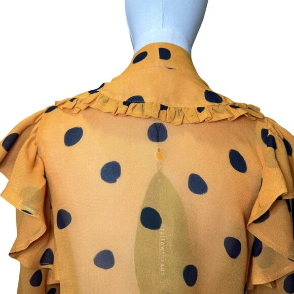 Farm Rio XS Mustard Yellow Polka Dot Ruffle Sheer Blouse NWT - Picture 6 of 11